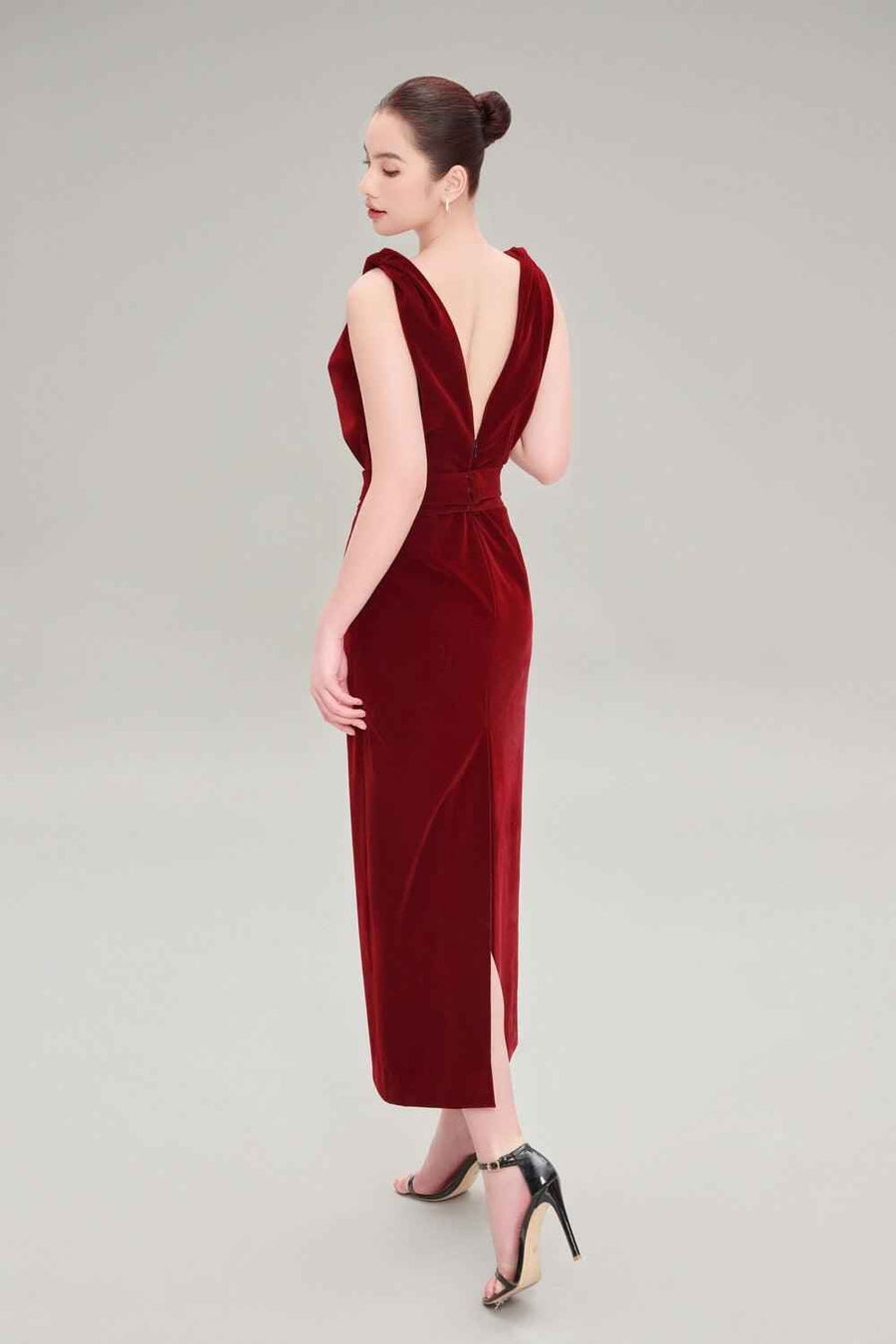 Wren Empire V-Neck Velvet Ankle Length Dress