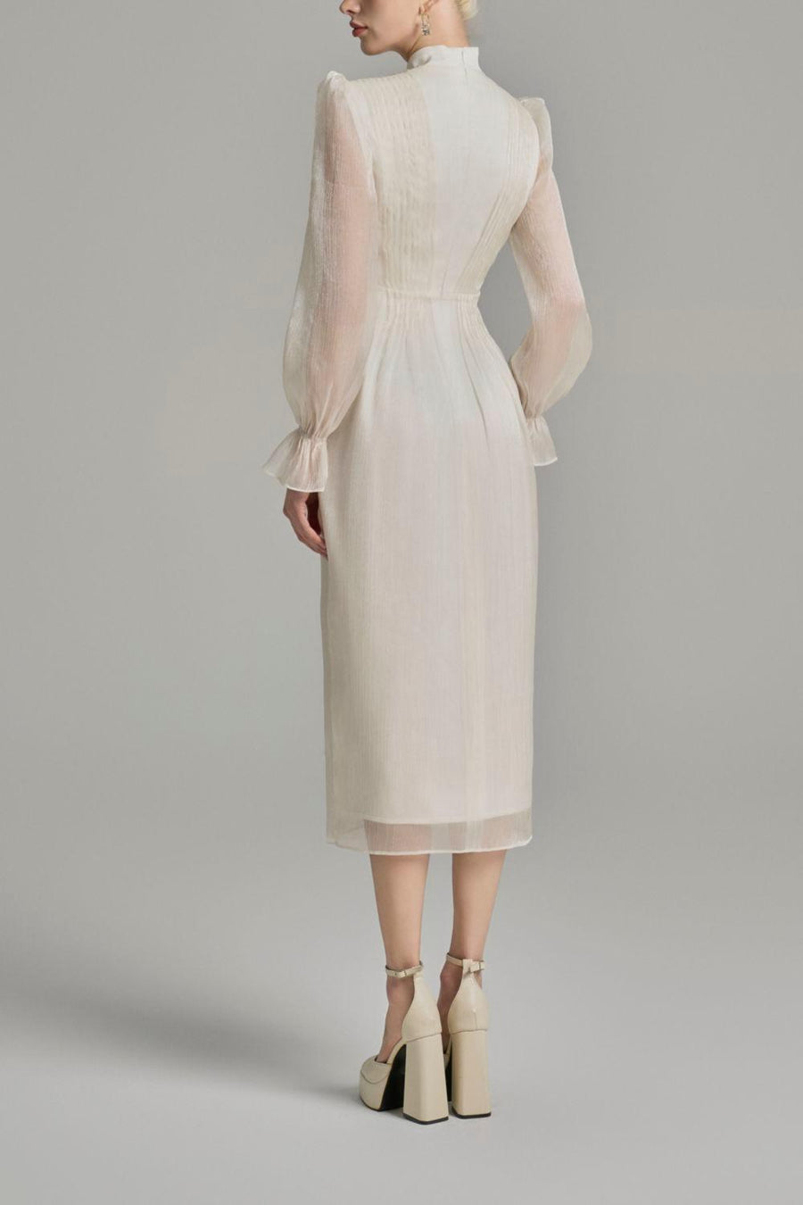 Wrenlee Pencil Mandarin Neck Voile Midi Dress Midi Dress Cordia
