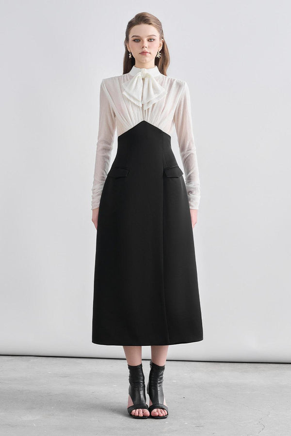 Wrenley A-line Bow Tie Chanel Midi Dress