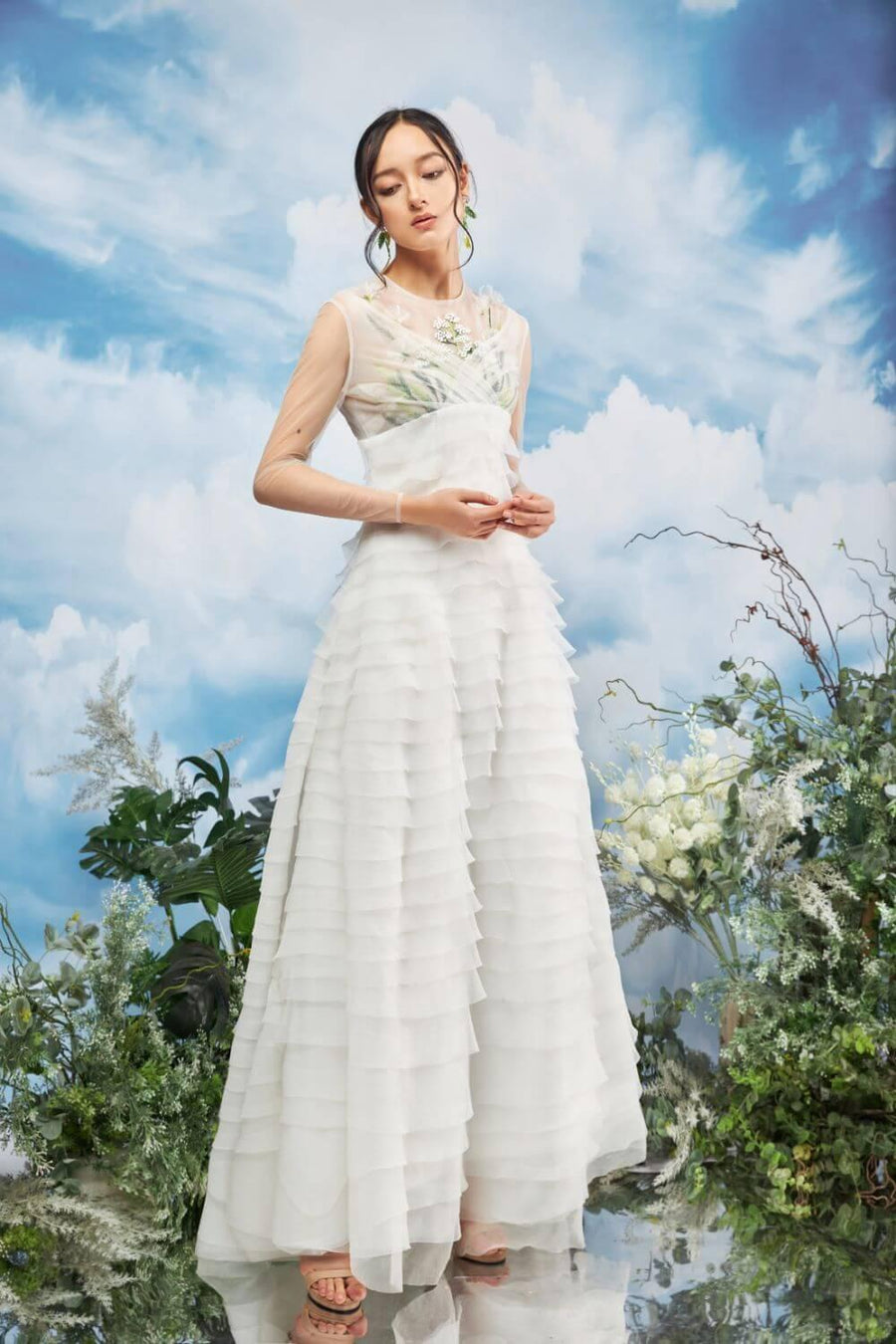 Yamette Layered Round Neck Organza Maxi Dress 10