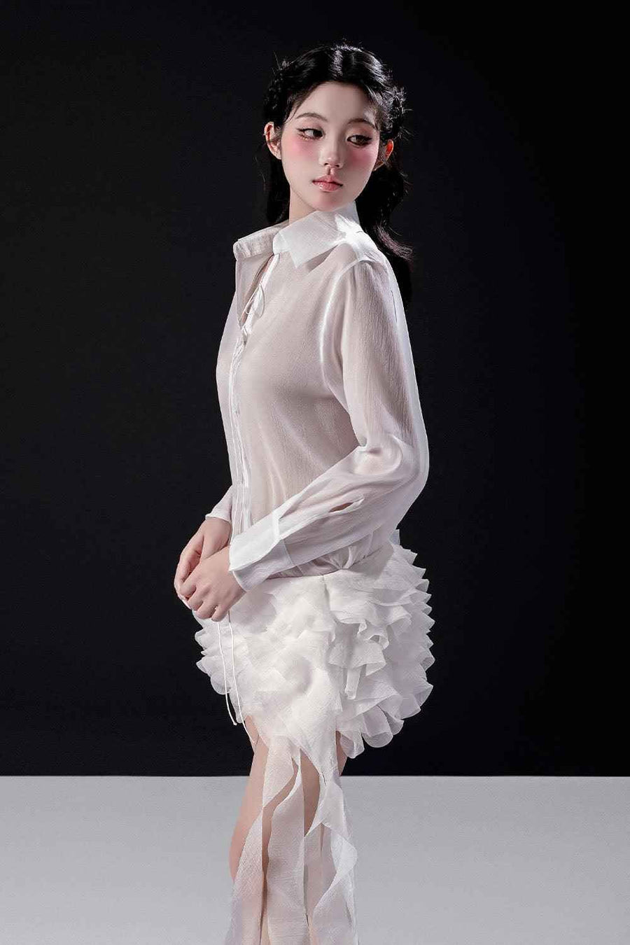 Ivy Asymmetric Ruffle Layer Organza Short Length Skirt