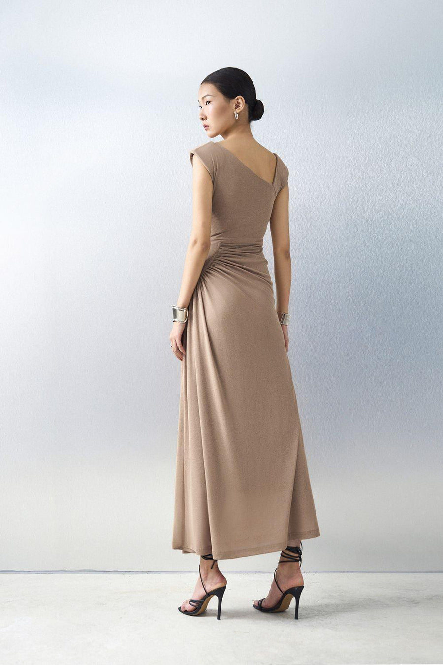 Yari Gathered Cap Sleeved Knit Ankle Length Dress Maxi Dress Eegen Studio