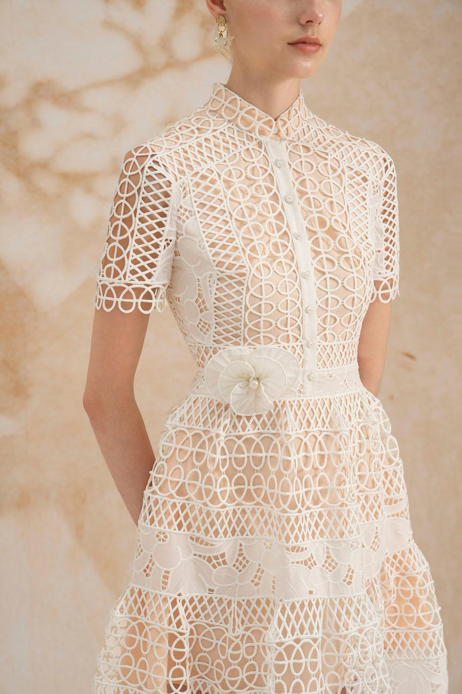 Yasmine A-line Short Sleeved Lace Midi Dress Midi Dress Rosee de Matin