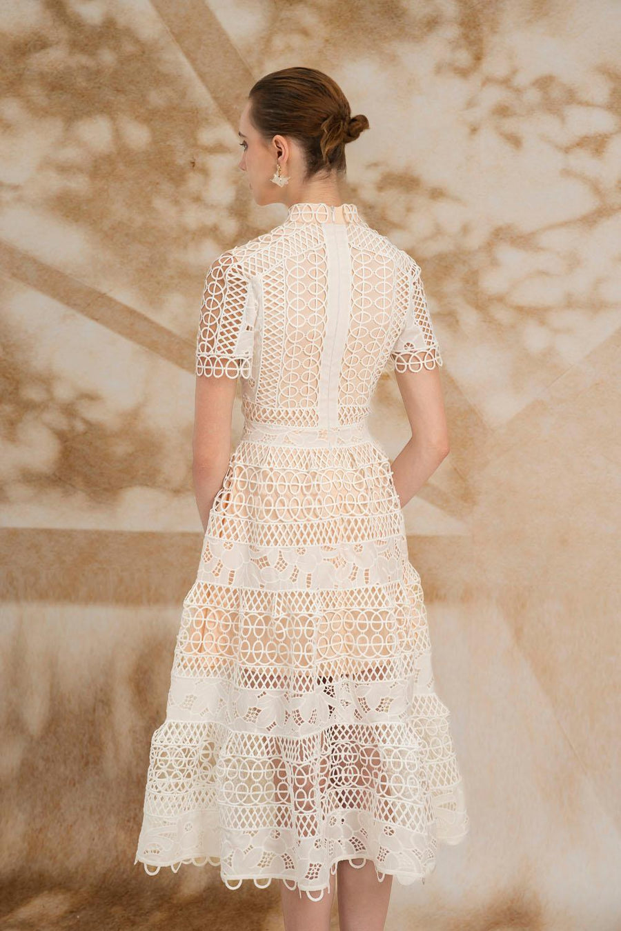 Yasmine A-line Short Sleeved Lace Midi Dress Midi Dress Rosee de Matin