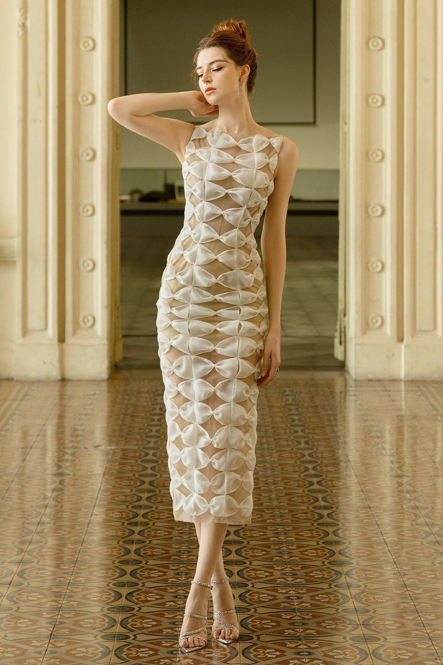 Yedda Bodycon Boat Neck Tulle Midi Dress Midi Dress Calista de Minh Thanh