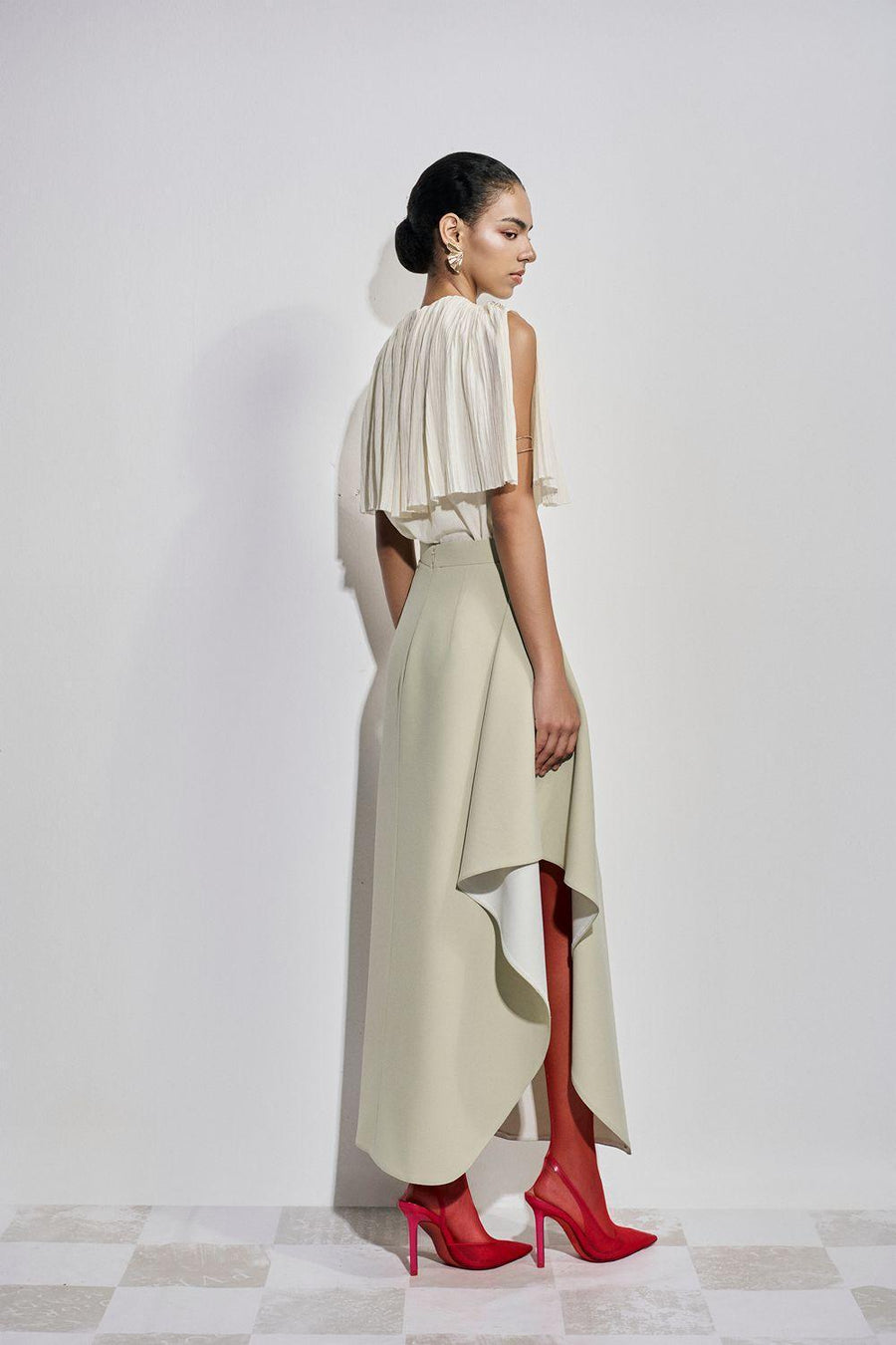Yvonne Asymmetric High Waist Polyester Ankle Length Skirt Skirt Maison des Copains
