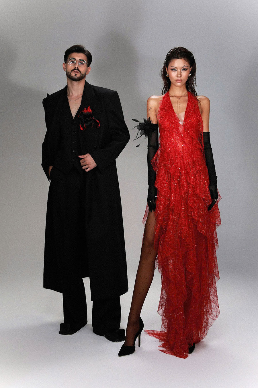 Anahi Slit Ruffle Layer Mesh Floor Length Dress 5