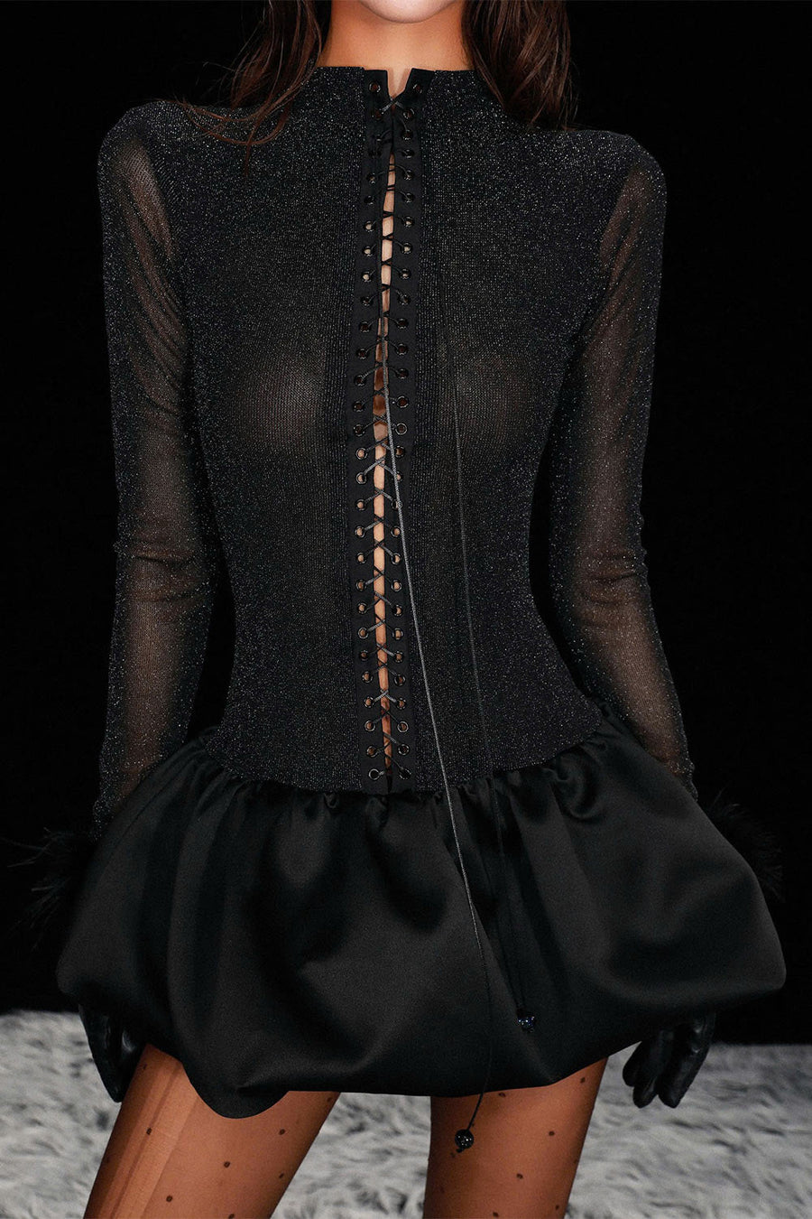 Aylin Drop Waist Tie String Mesh Spandex Mini Dress 2