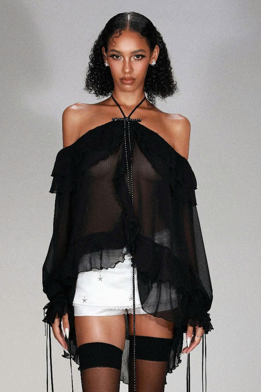 Lyric A-line Ruffle Trim Organdy Short Length Skort 2