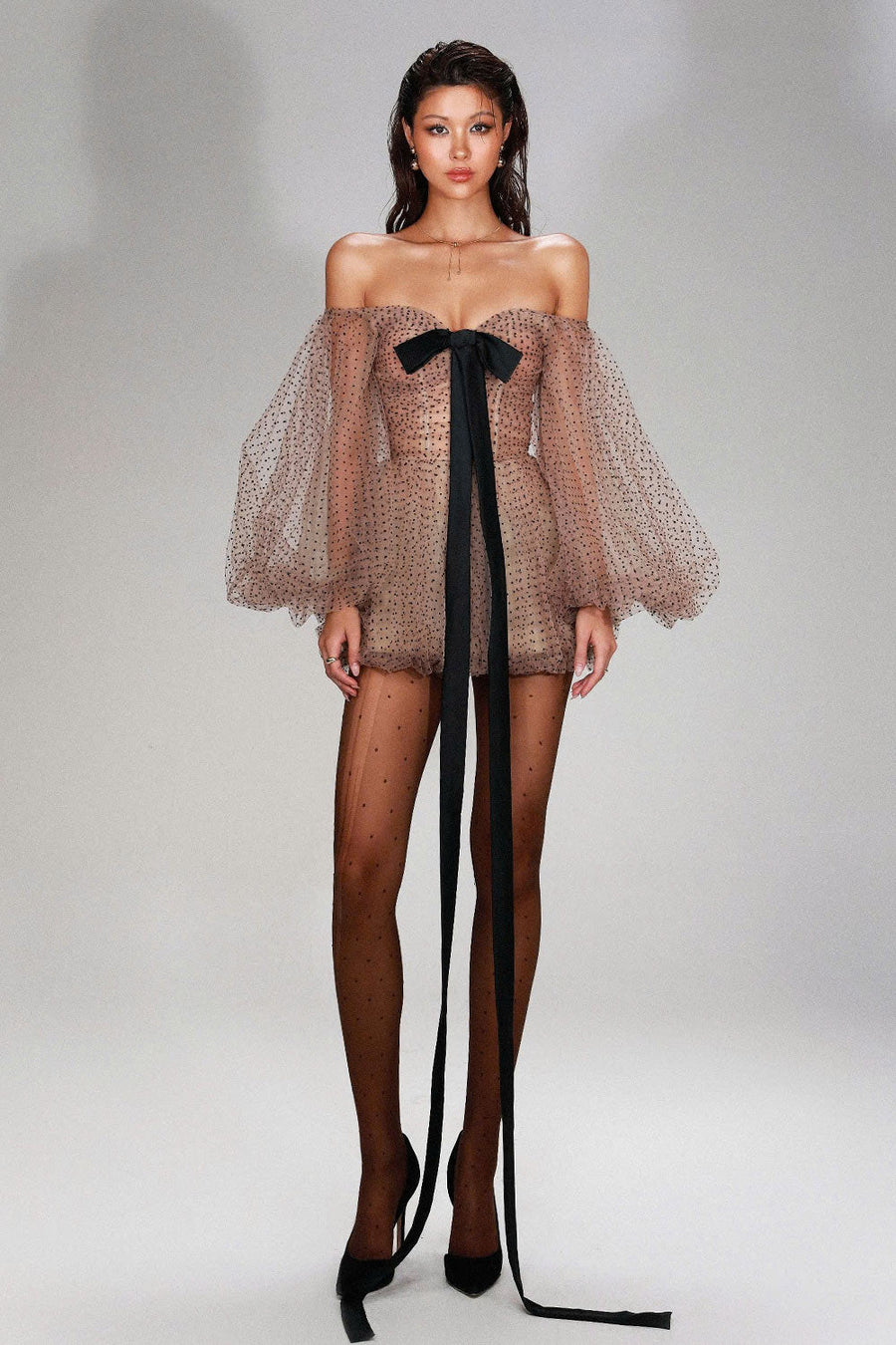 Melissa A-line Bouffant Sleeved Mesh Mini Dress 1