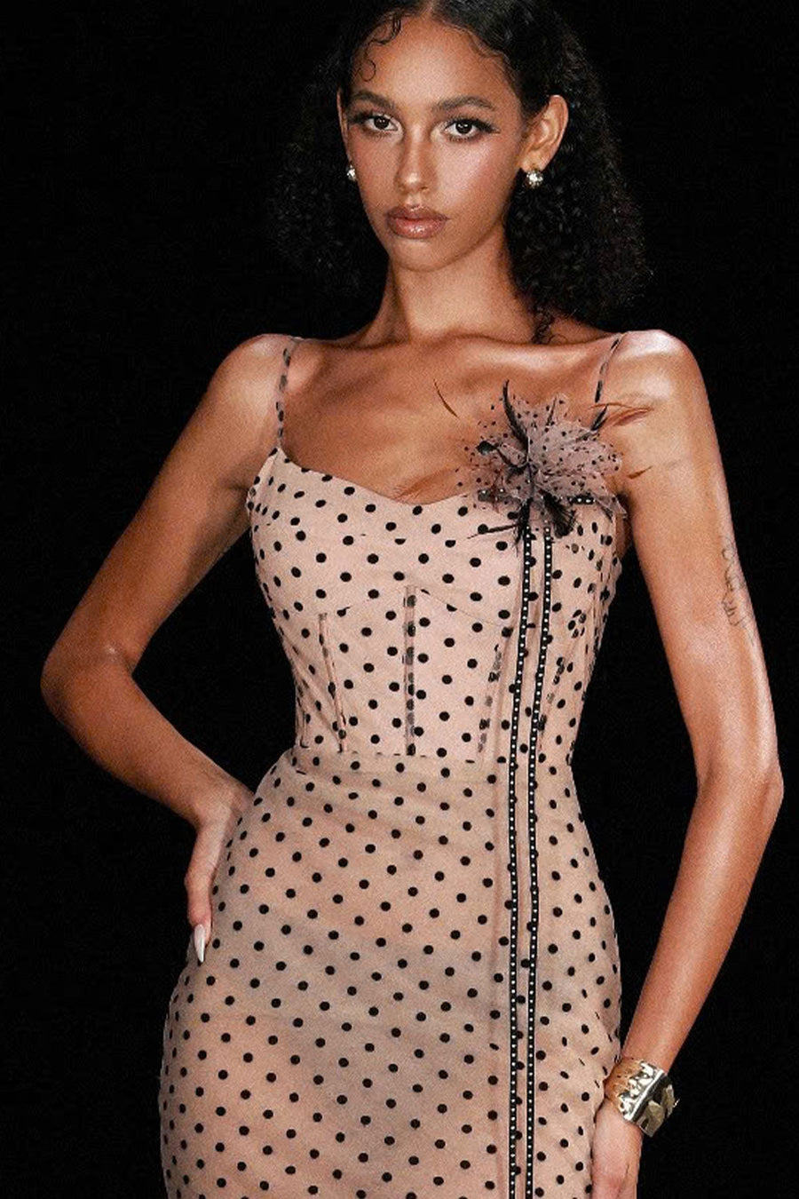 Haisley Pencil Corset Waist Mesh Floor Length Dress 2