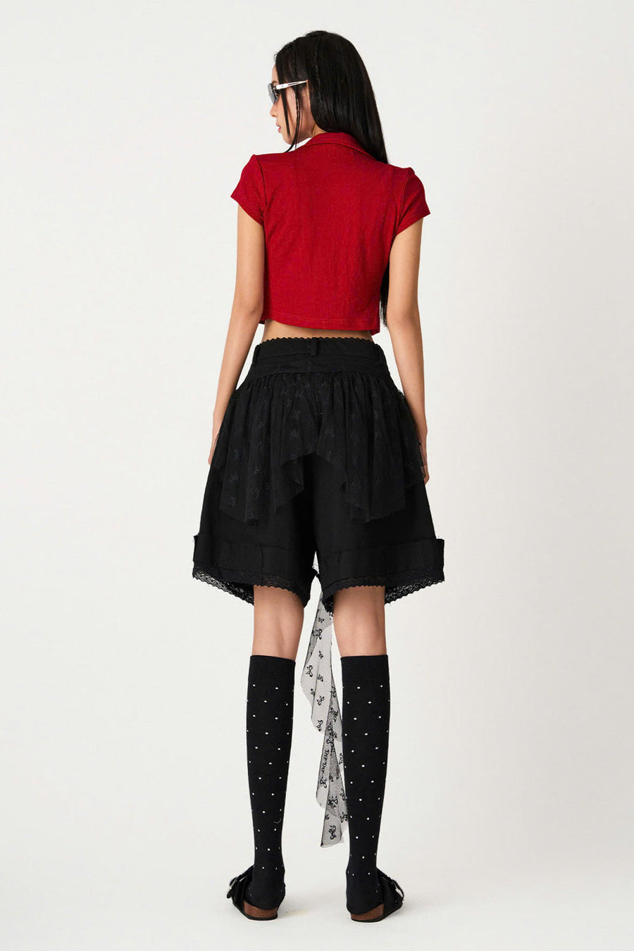 Yumi A-line Ruffled Jean Knee-length Shorts 4