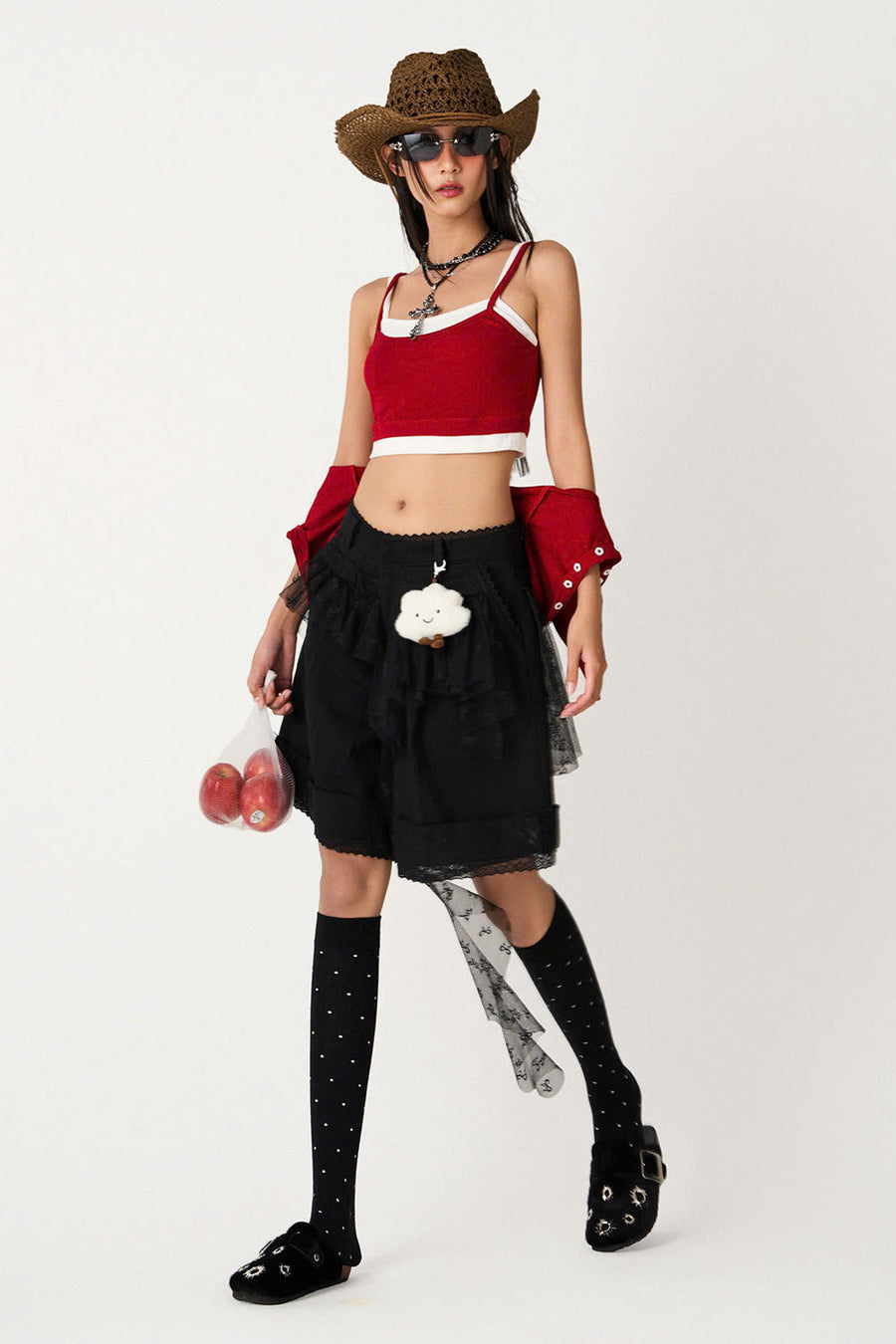 Yumi A-line Ruffled Jean Knee-length Shorts 6