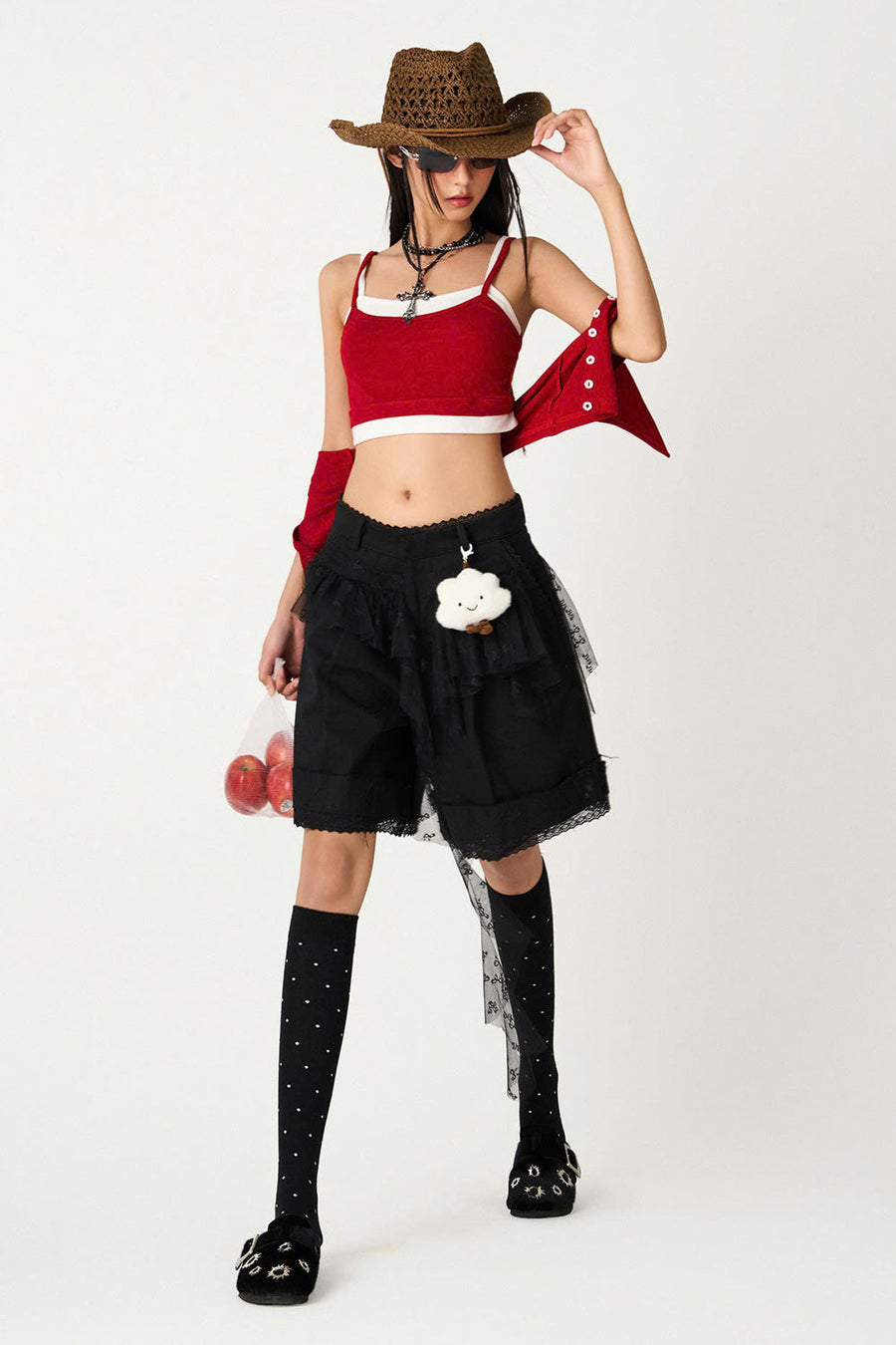 Yumi A-line Ruffled Jean Knee-length Shorts 5