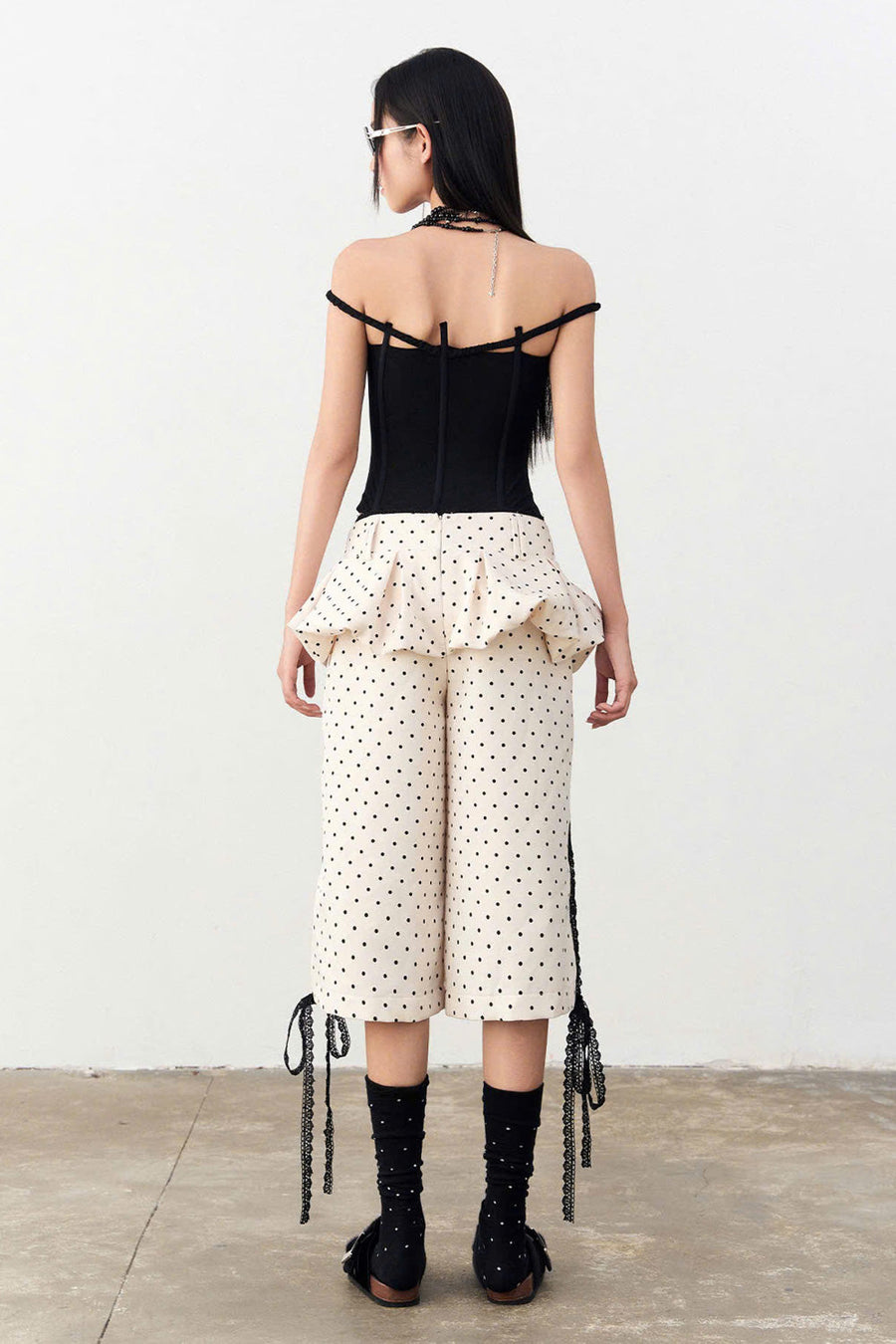 Peepolka Peplum Ribbon Khaki Below The Knee Shorts 2