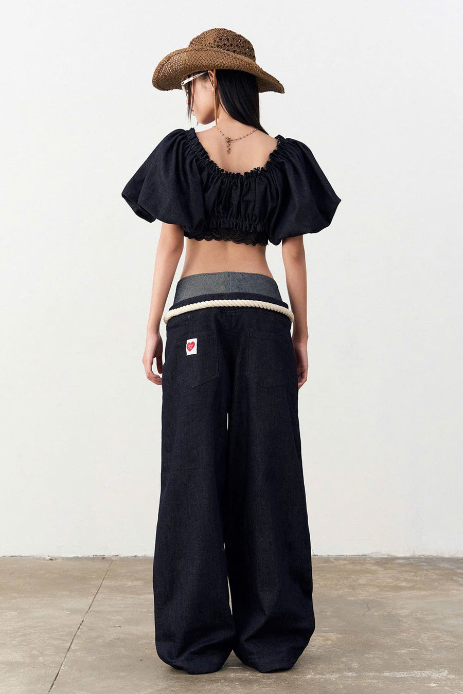Wetsy Blouson Bubble Sleeved Denim Crop Top 8