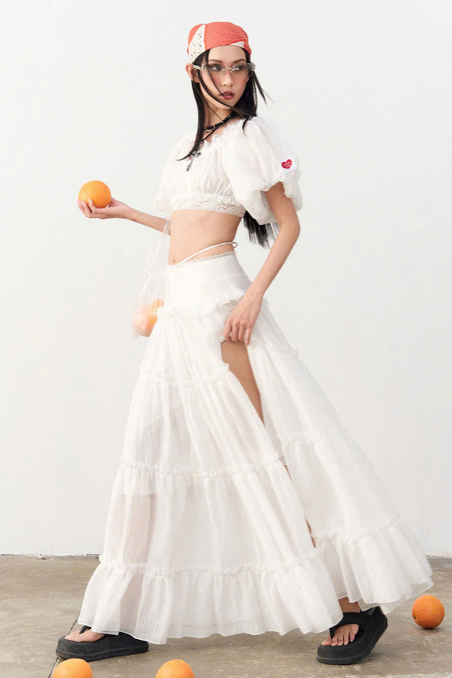 Wetsy Blouson Bubble Sleeved Denim Crop Top 3