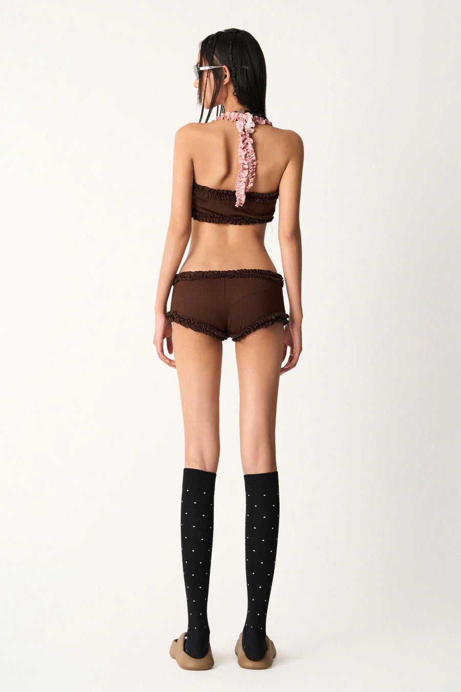 Brad Bodycon Gathered Rib Knit Extra Short Length Shorts 4