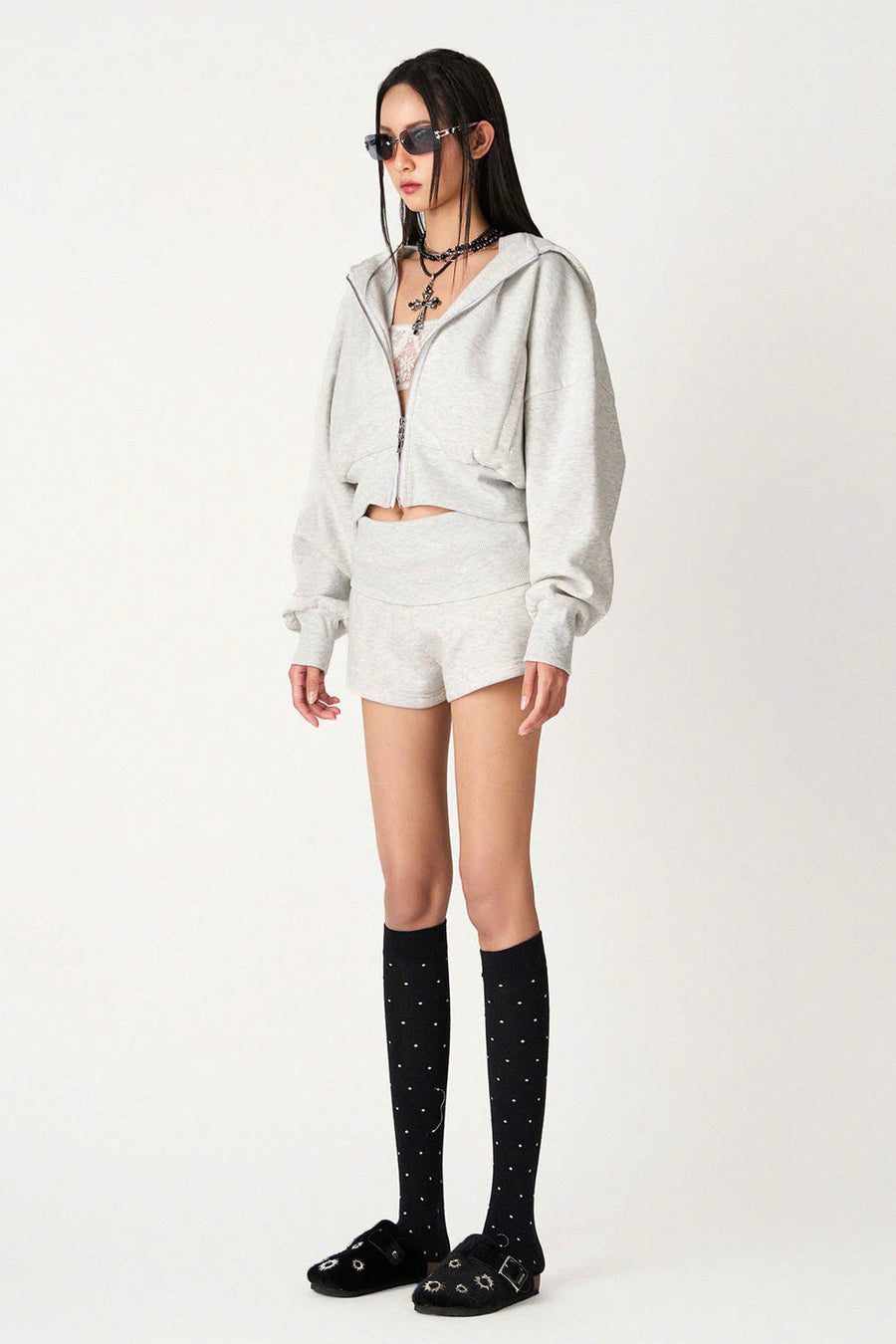Kaylee Drop Waist Slim Leg Fleece Extra Short Length Shorts 4