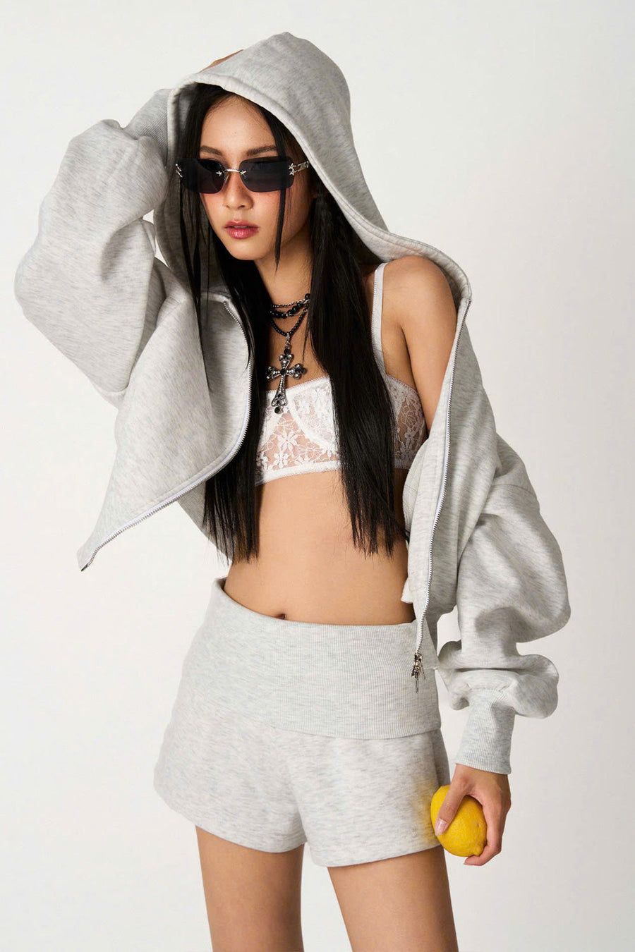 Kaylee Drop Waist Slim Leg Fleece Extra Short Length Shorts 2