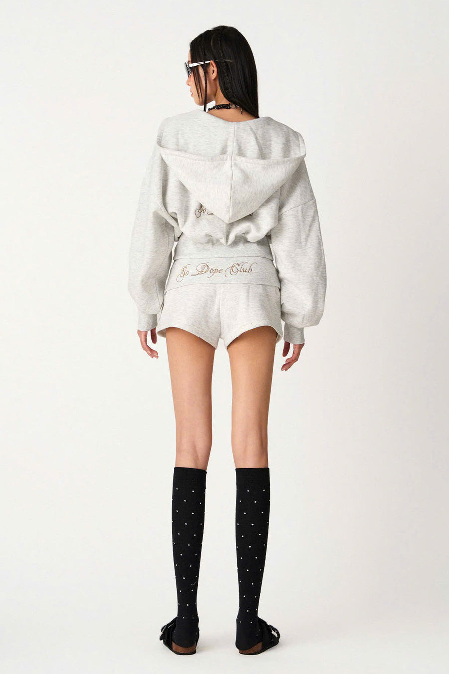 Kaylee Drop Waist Slim Leg Fleece Extra Short Length Shorts 5