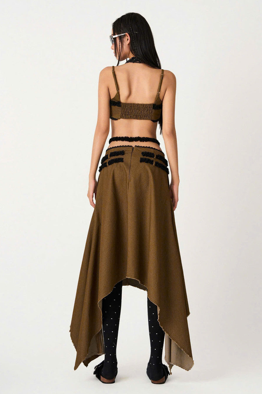 Lucia A-line High Waist Khaki High-low Skirt 5