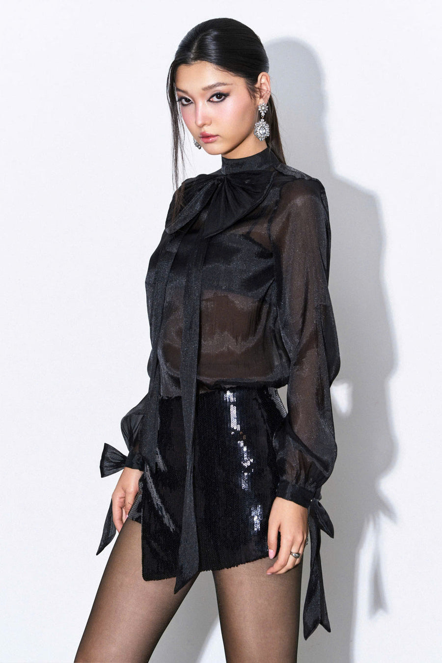 Luxe Blouson Bow Tie Silk Chiffon Blouse 3