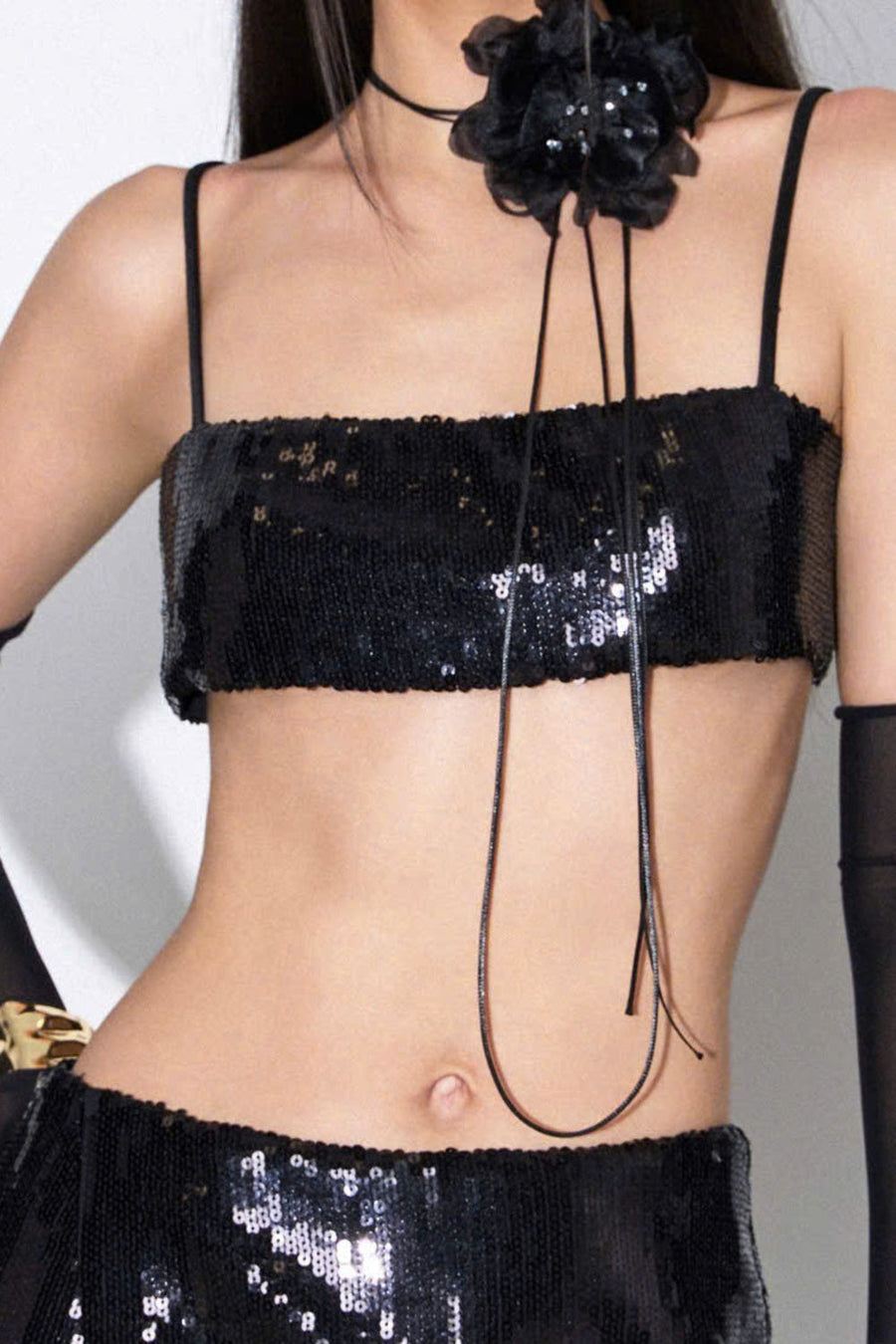 Nox Cropped Spaghetti Strap Sequin Bralette 2