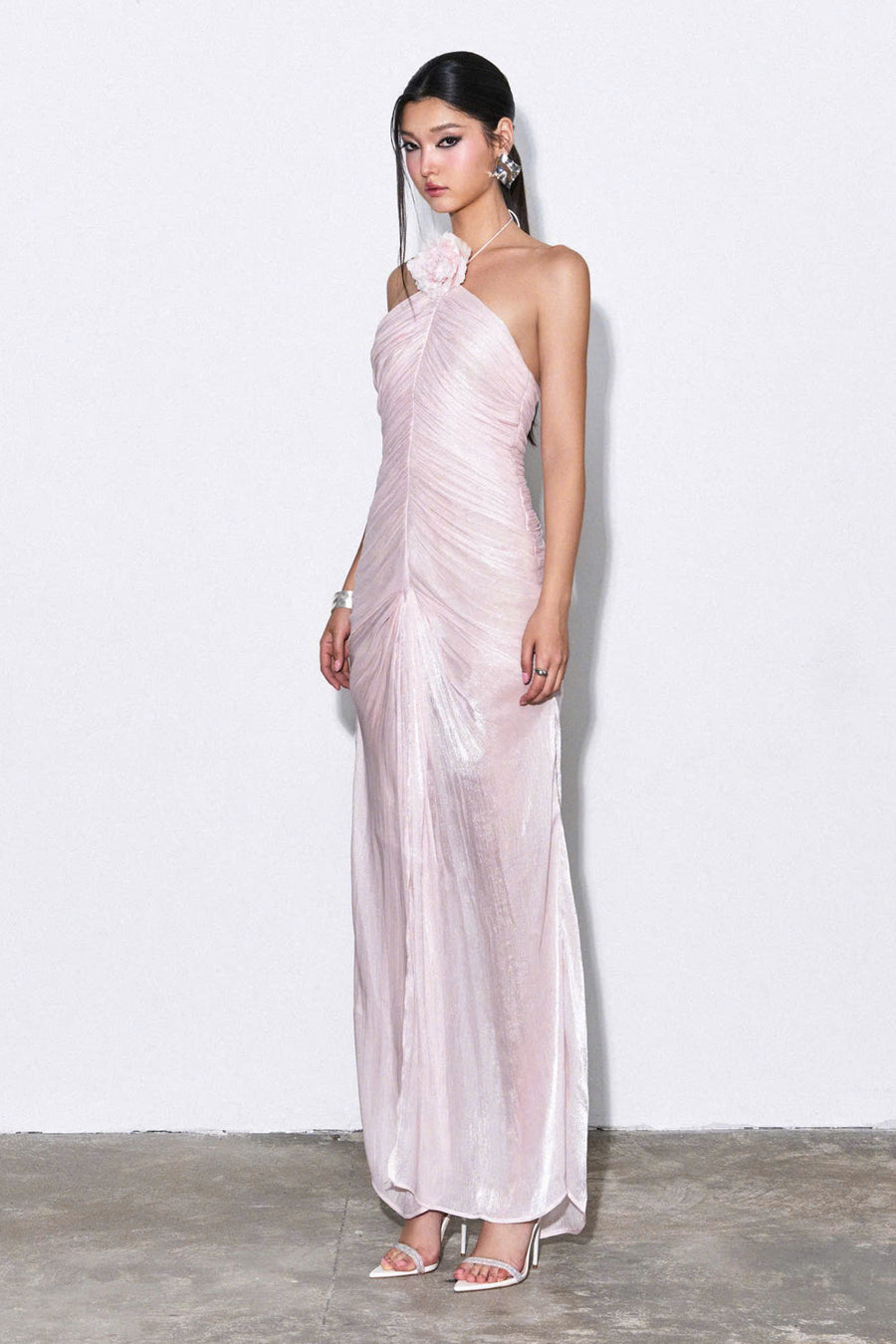 Kyn Sheath Halter Neck Silk Blend Maxi Dress 2