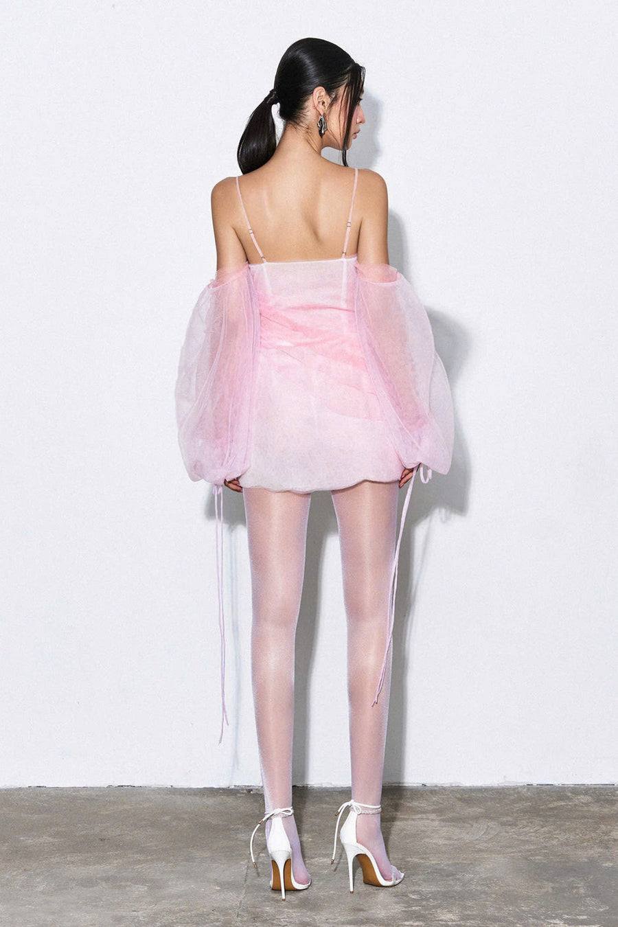 Rive Blouson Cold Shoulder Sleeved Tulle Mini Dress 3