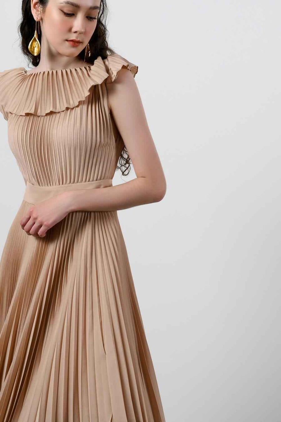 Zaria Pleated Sleeveless Silk Midi Dress