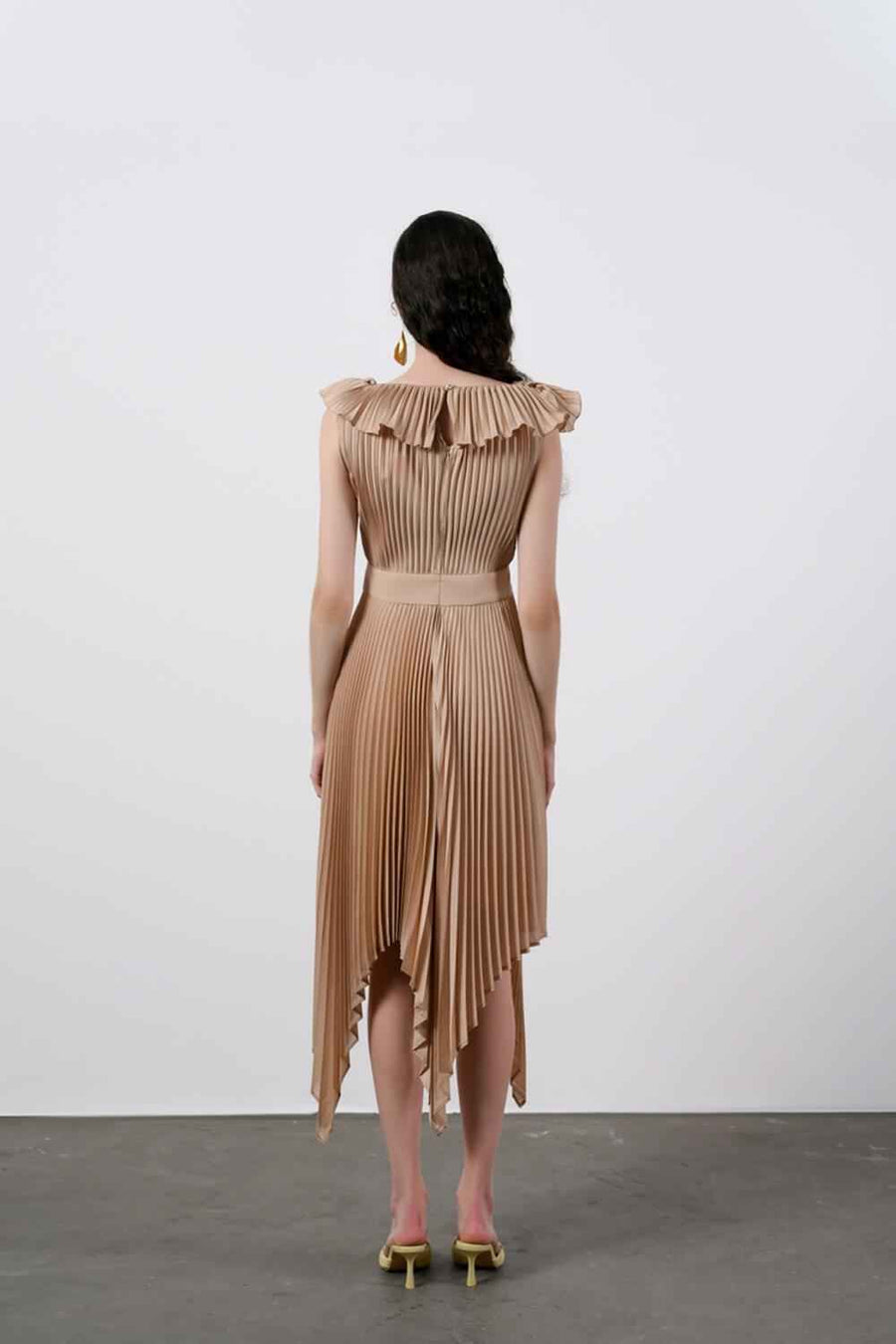 Zaria Pleated Sleeveless Silk Midi Dress