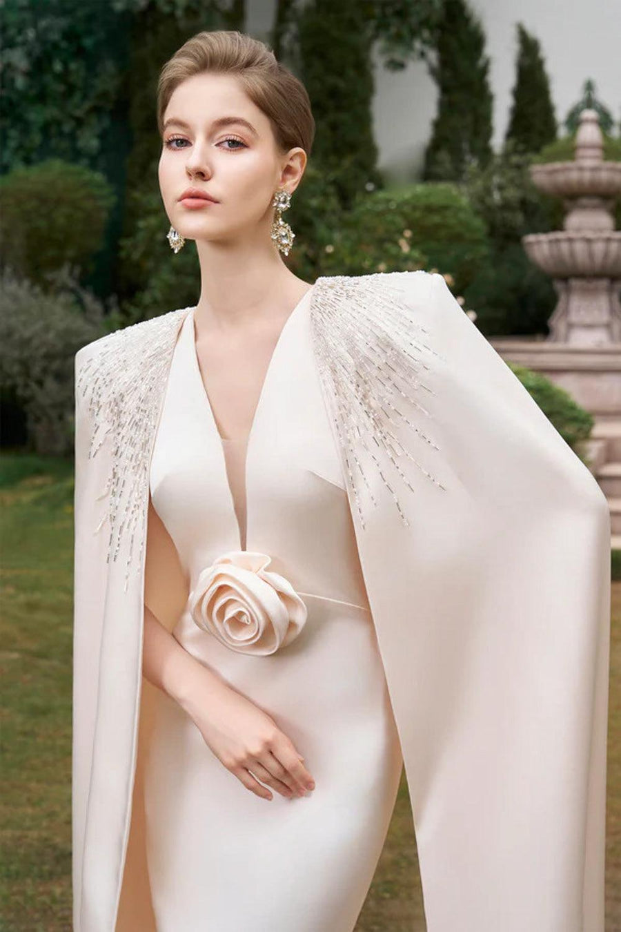 Zendaya Cape V-Neck Silk Floor Length Dress Gown Dress I.H.F Atelier