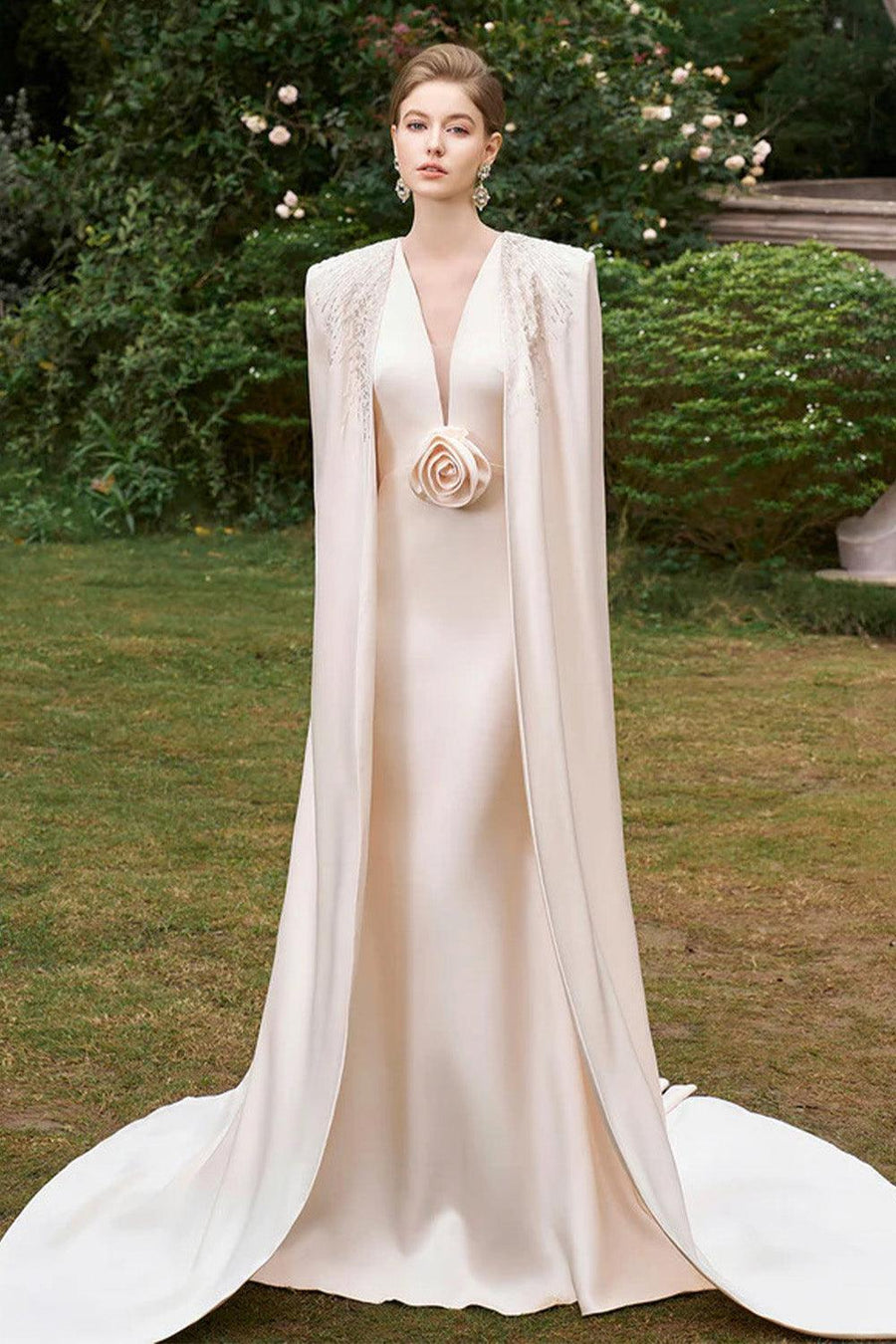 Zendaya Cape V-Neck Silk Floor Length Dress Gown Dress I.H.F Atelier