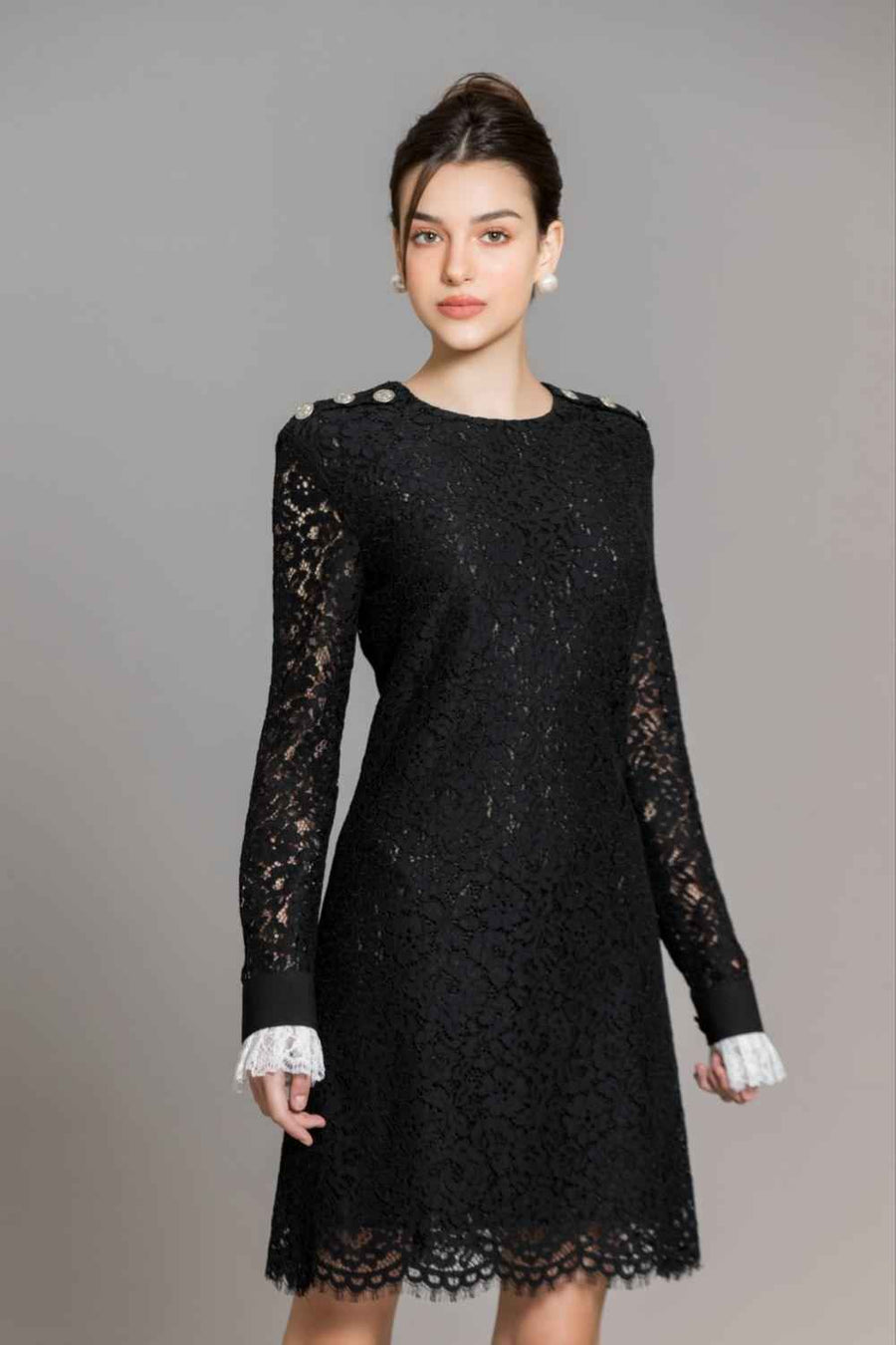 Zhuri A-line Round Neck Lace Above The Knee Dress