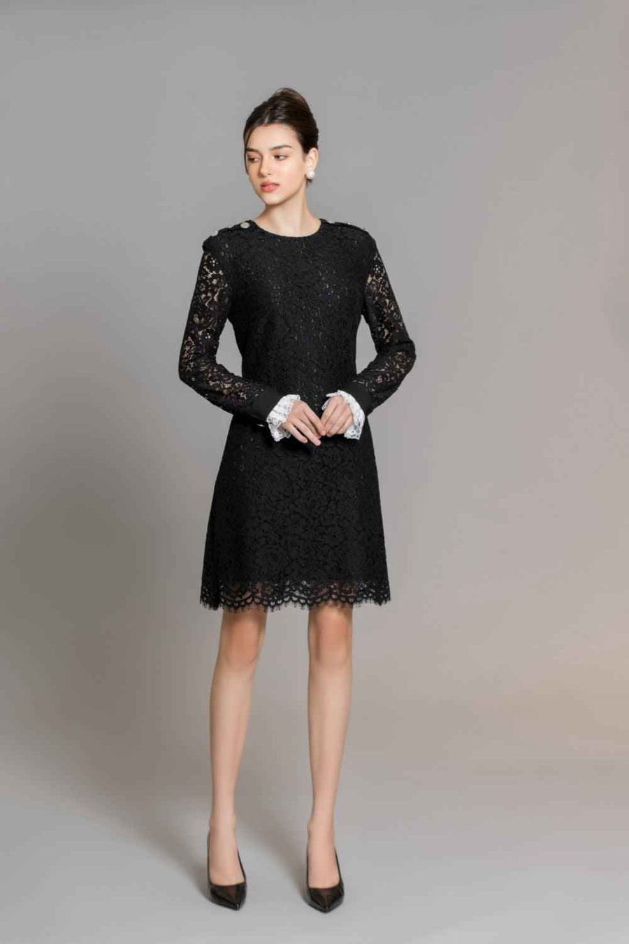 Zhuri A-line Round Neck Lace Above The Knee Dress