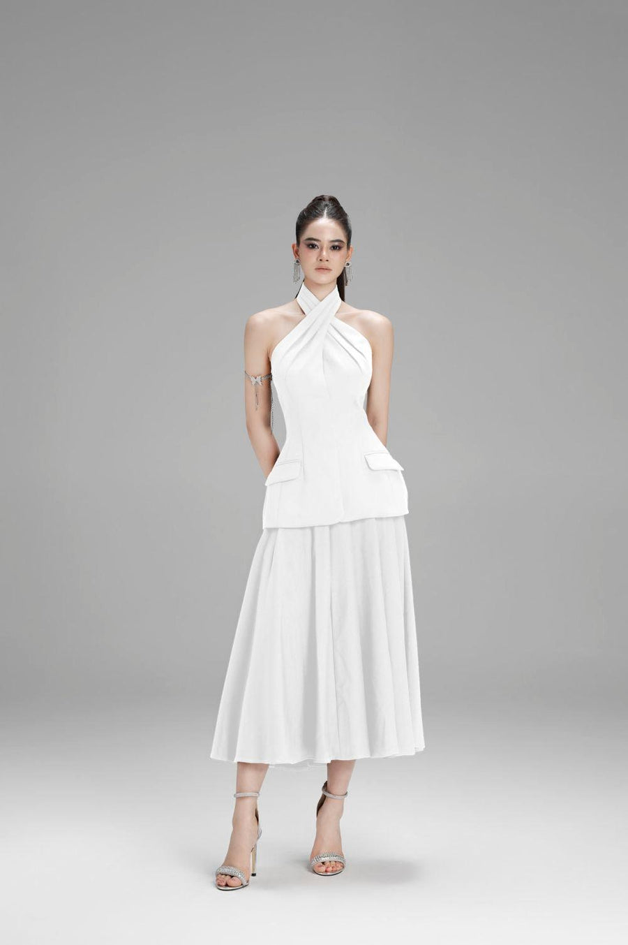 Zoey Flared Pleated Polycotton Skirt White Skirt Cordia