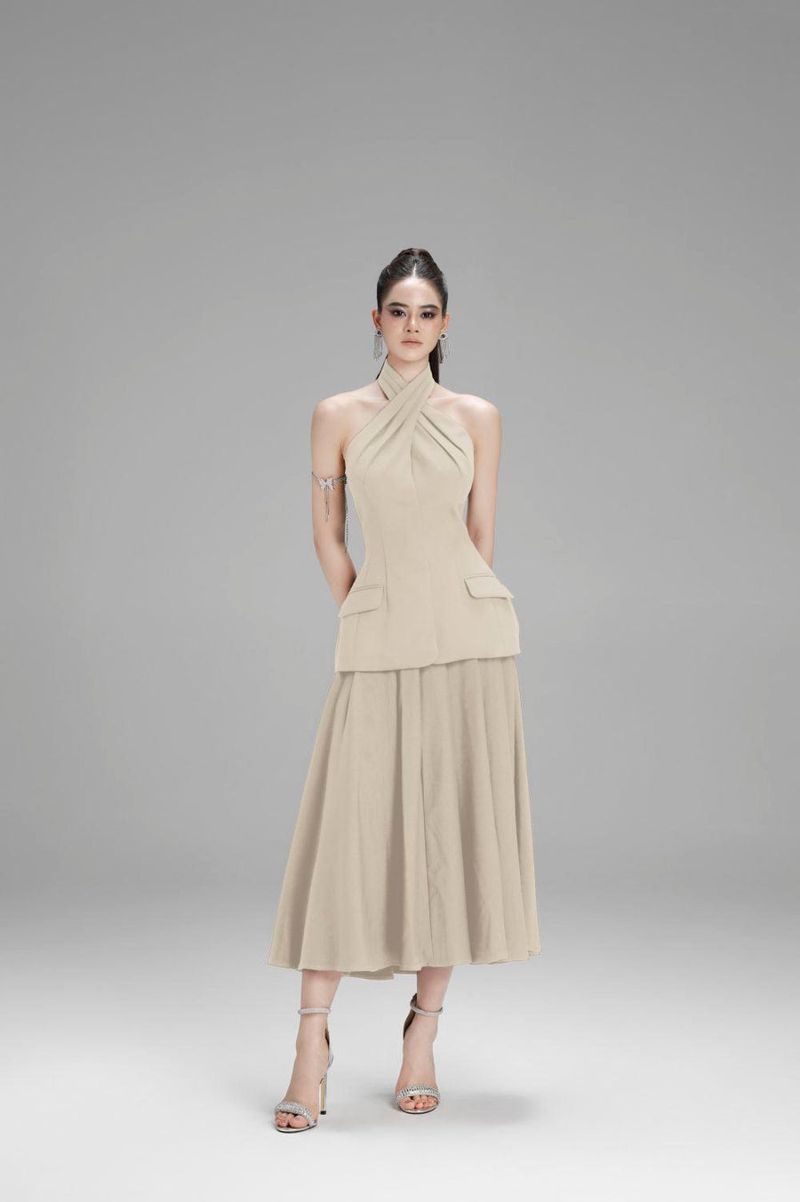 Zoey Flared Pleated Polycotton Skirt Nude Skirt Cordia