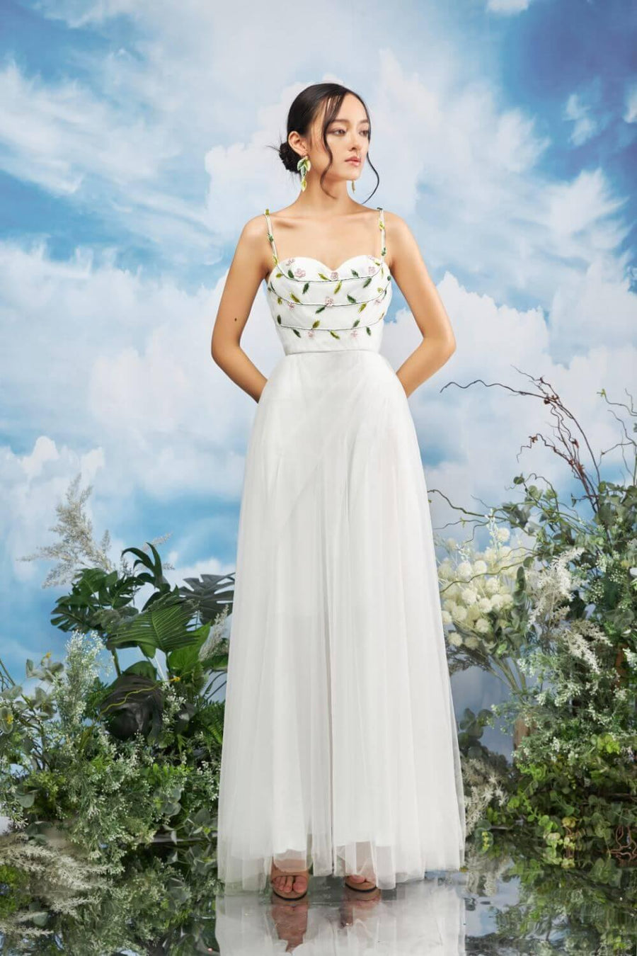 Zone Slit Semi-Heart Neck Mesh Sheer Maxi Dress 6