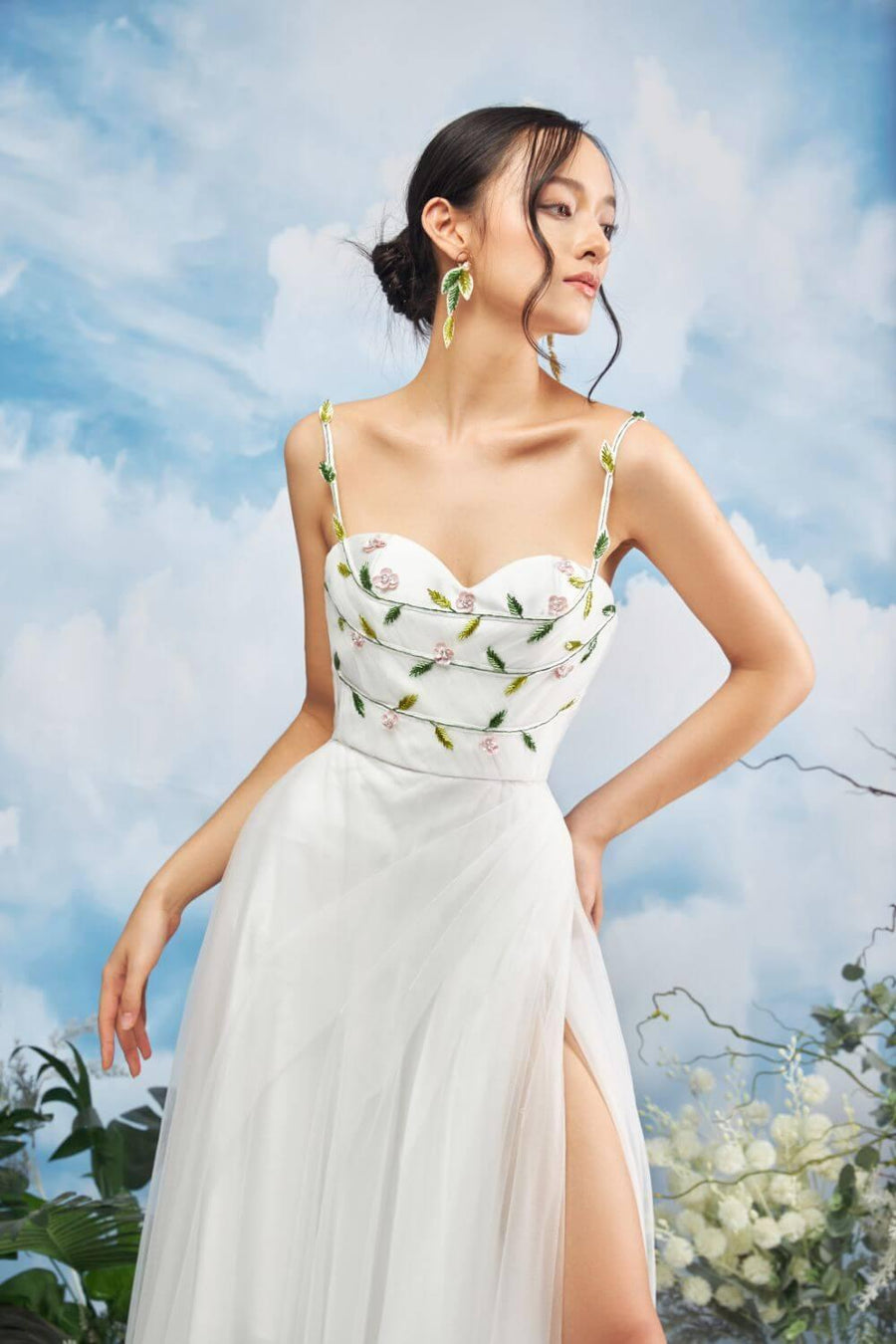 Zone Slit Semi-Heart Neck Mesh Sheer Maxi Dress 7