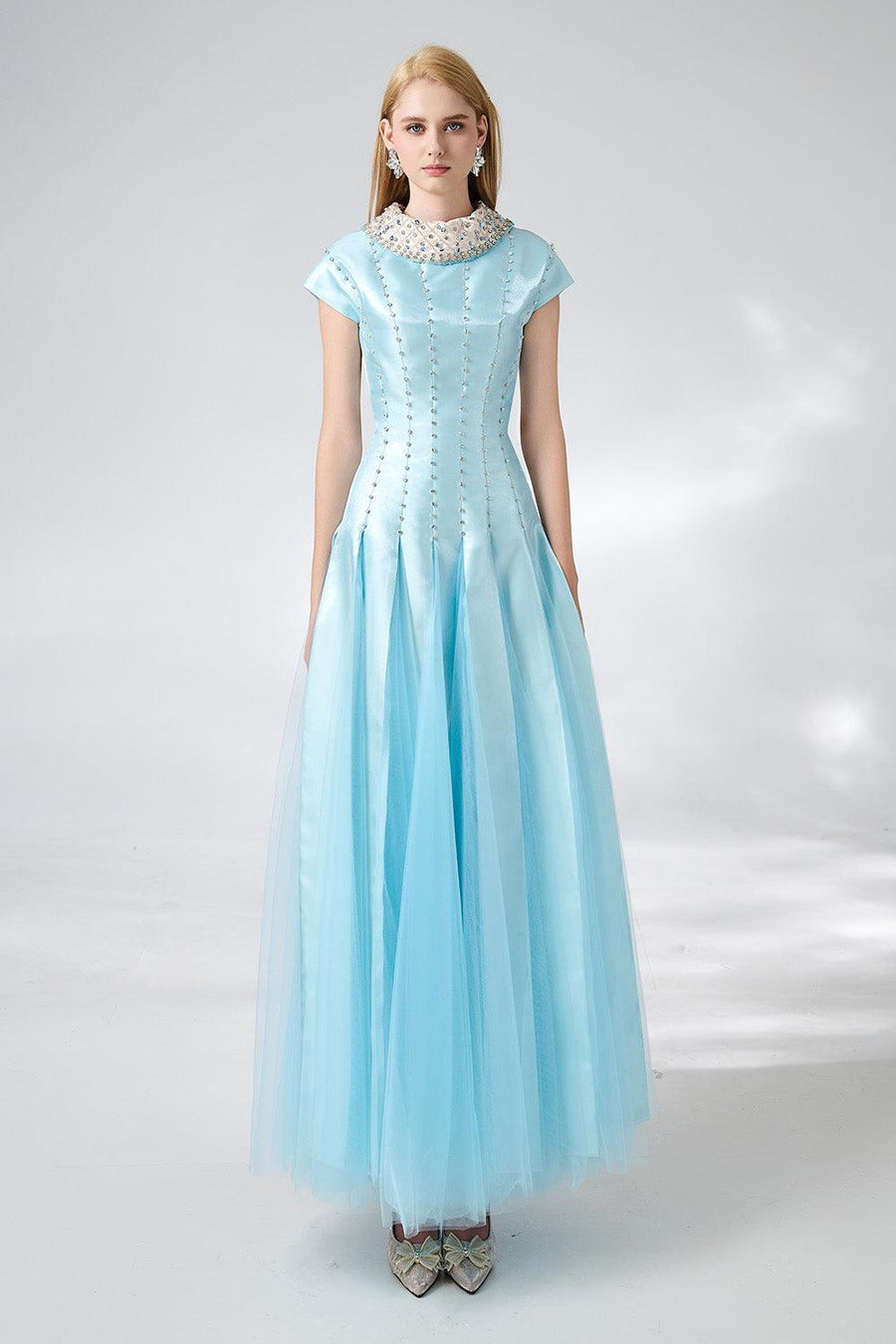 Zuniga Gored High Neck Mesh Silk Maxi Dress 2