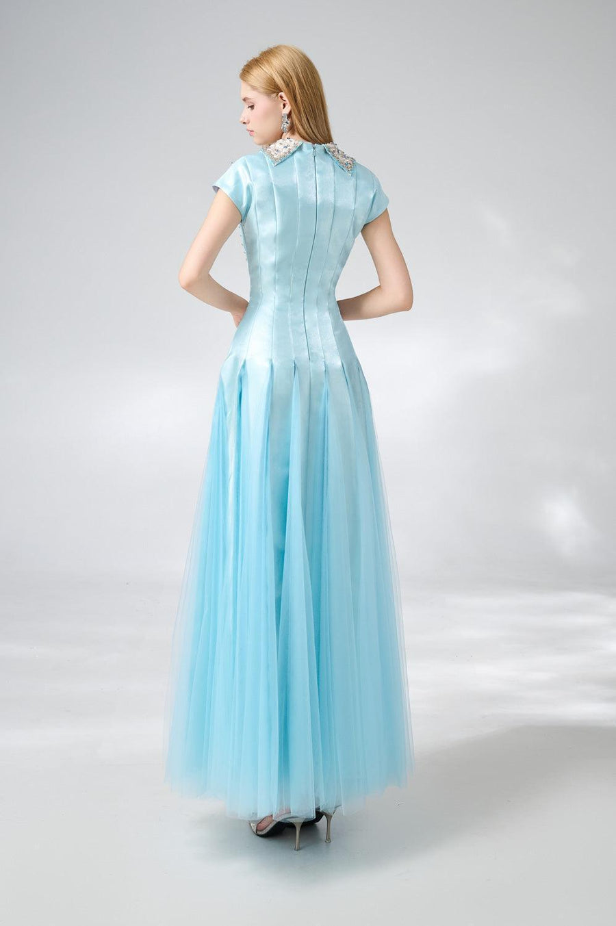 Zuniga Gored High Neck Mesh Silk Maxi Dress 3